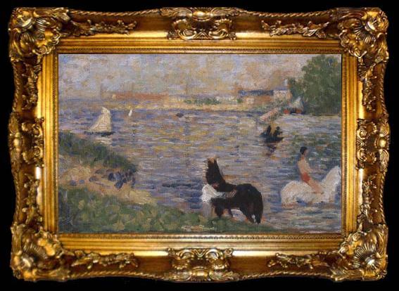 framed  Georges Seurat Horses in the Seine, ta009-2